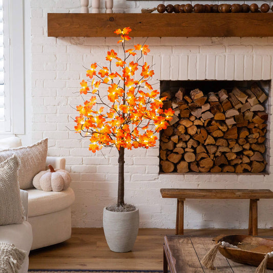 5 ft minimalist autumn maple artificial tree with 96 warm white LEDs, Nearly Natural on Tampa Home & Garden Store