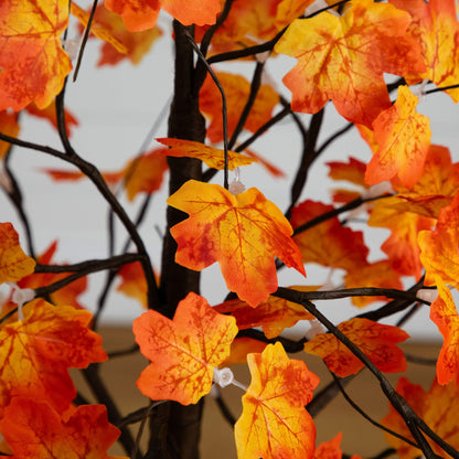 5' Pre-Lit Minimalist Autumn Maple Tree orange fabric leaves on dark branches with LEDs on Tampa Home & Garden Store