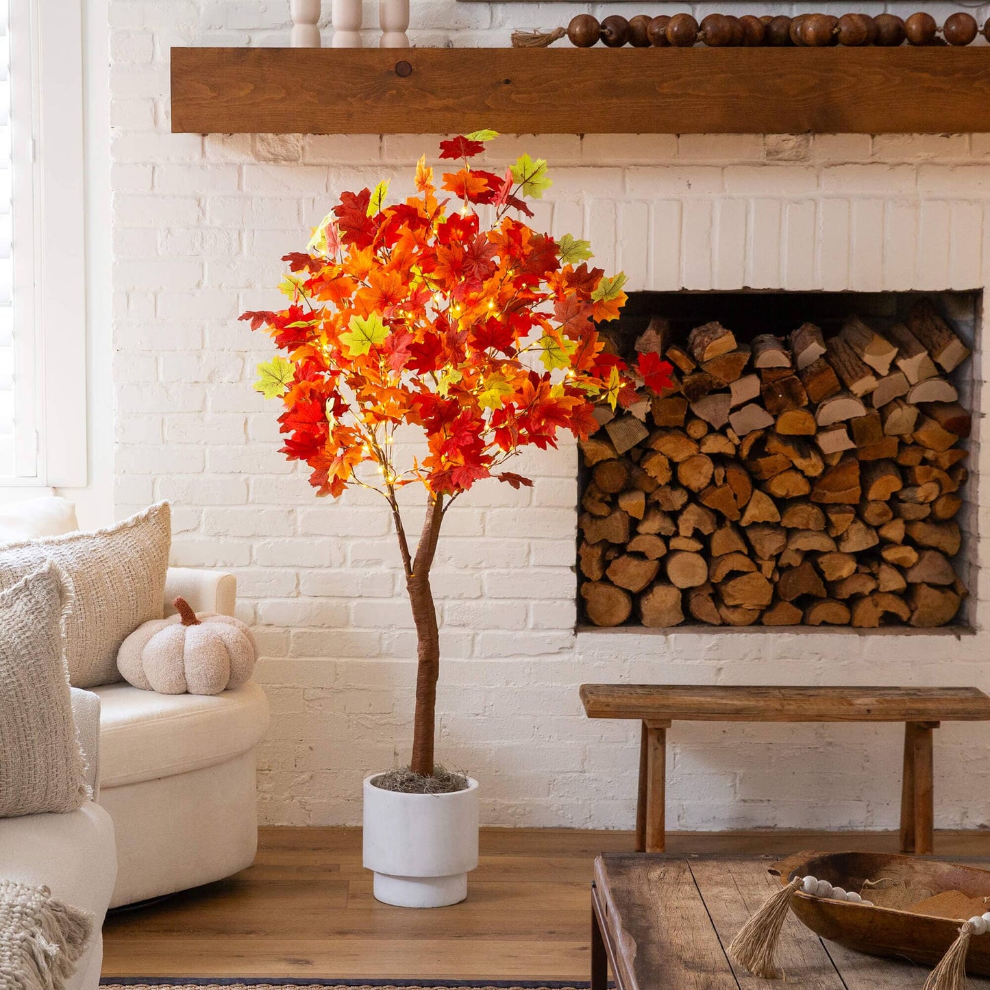 5' Pre-Lit Shades of Autumn Maple artificial fall tree with 270 warm white LEDs in a pot on Tampa Home & Garden Store