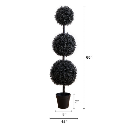 5' UV resistant Halloween black artificial triple-ball boxwood topiary in brown pot indoor/outdoor on Tampa Home & Garden Store
