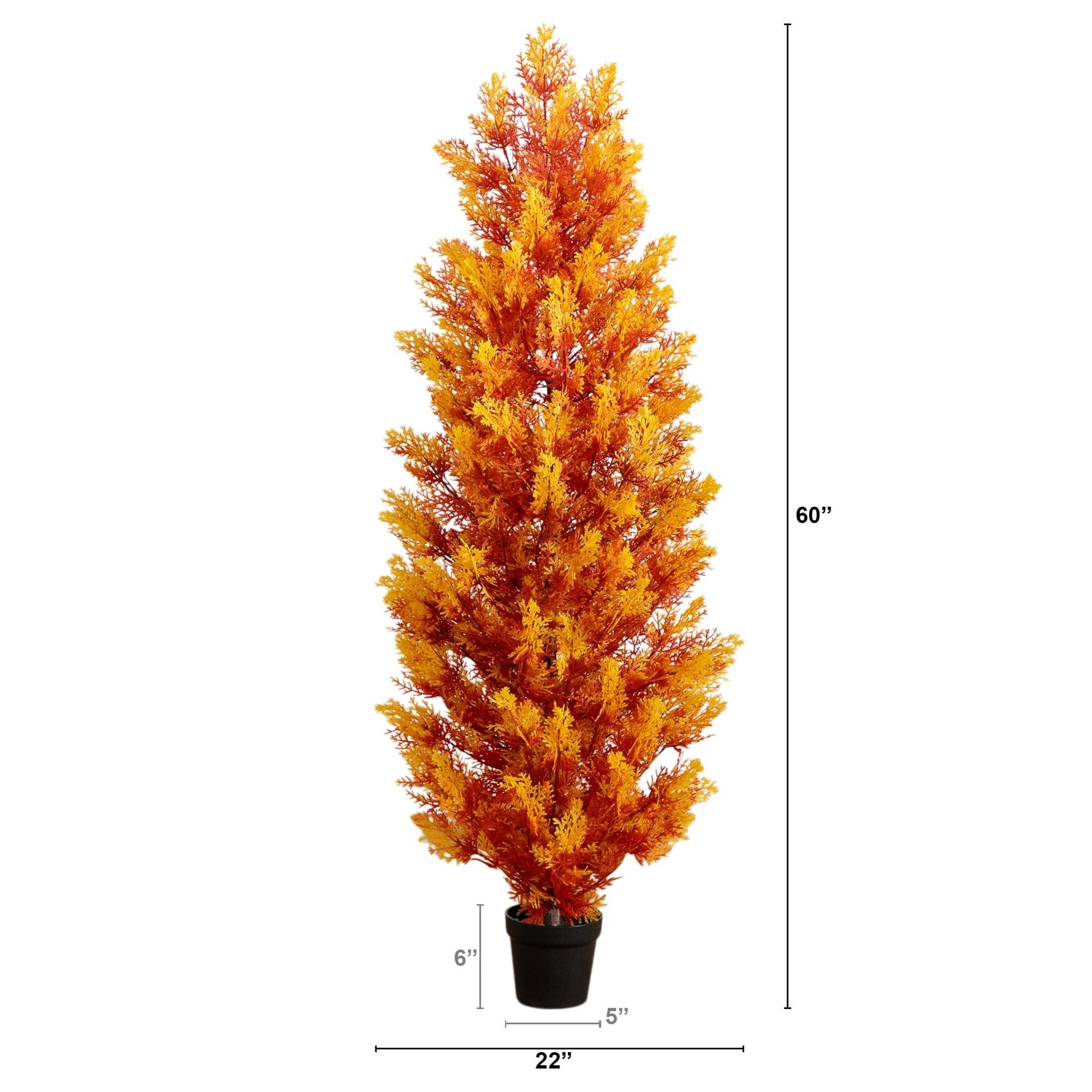 5' Autumn Cedar Tree by Nearly Natural in black pot; UV resistant orange foliage indoor/outdoor on Tampa Home & Garden Store