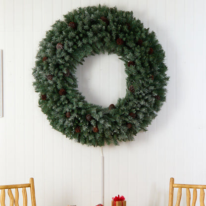 5 ft giant green flocked Christmas wreath with pinecones and bendable branches by Nearly Natural on Tampa Home & Garden Store