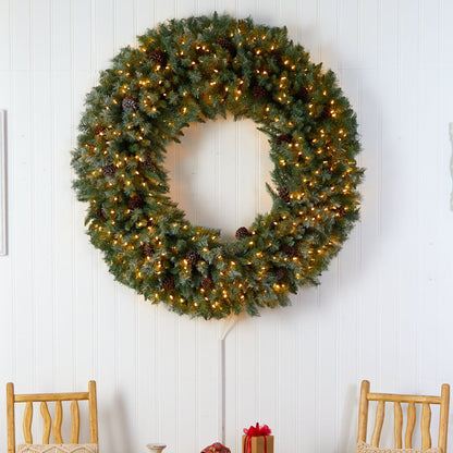 Wreath 5’ Flocked Christmas Wreath with pinecones, 400 LED lights and 760 bendable branches on Tampa Home & Garden Store