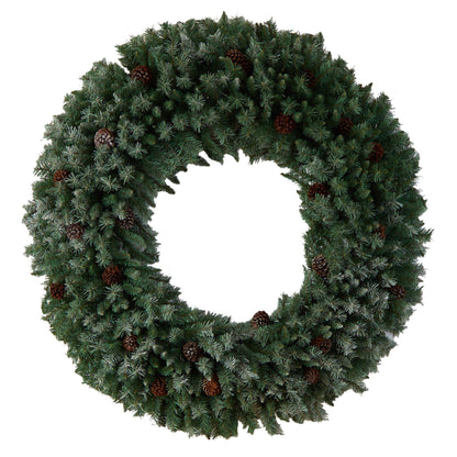 5 ft Giant Flocked Christmas Wreath with Pinecones by Nearly Natural, green foliage on Tampa Home & Garden Store