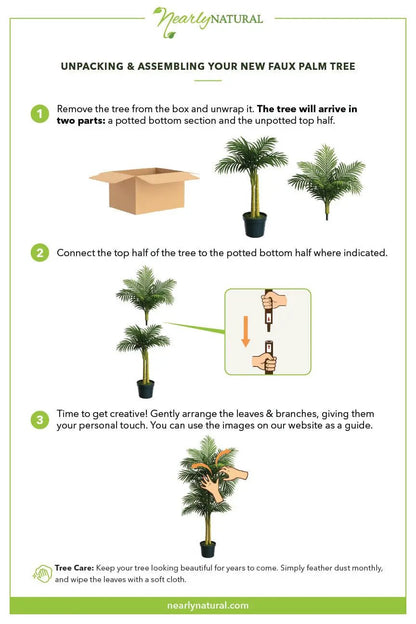 Golden Cane Palm Tree with 2 Trunks by Nearly Natural; artificial palm shown in unboxing & setup on Tampa Home & Garden Store