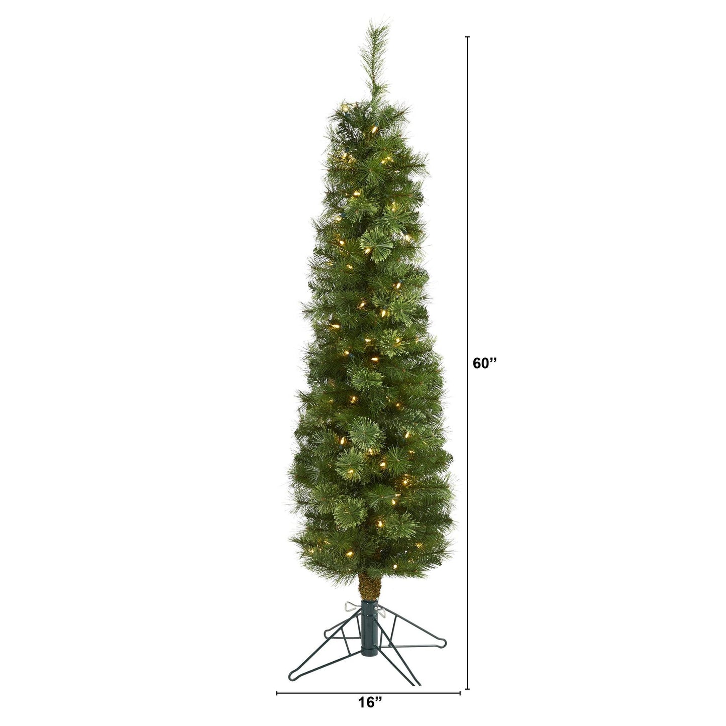 5 ft Nearly Natural green pencil Christmas tree with 198 bendable branches and LED lights on Tampa Home & Garden Store