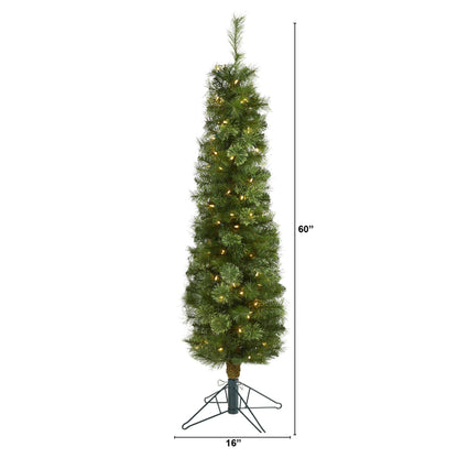 5 ft Nearly Natural green pencil Christmas tree with 198 bendable branches and LED lights on Tampa Home & Garden Store