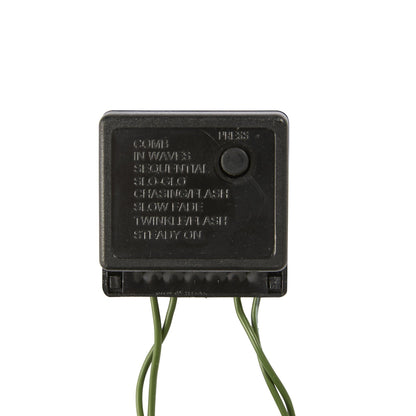 LED light controller for Christmas tree lights; black box with mode labels and green wires on Tampa Home & Garden Store
