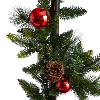 5' Holiday Decorated Lamp Post with Greenery, Ornaments and 50 LED Lights