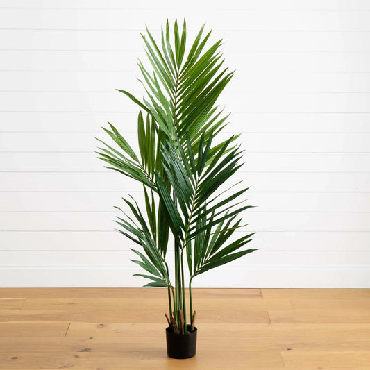 Kentia Palm Silk Tree 5 ft artificial foliage with lush green fronds in a black pot on Tampa Home & Garden Store