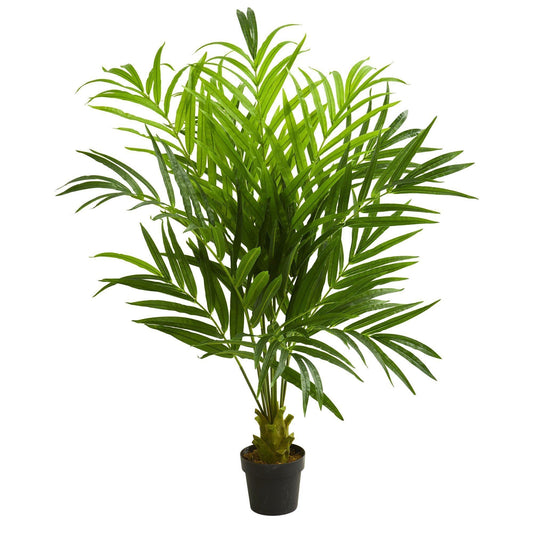 5’ Kentia Palm Artificial Tree by Nearly Natural in a black pot with lush green fronds on Tampa Home & Garden Store