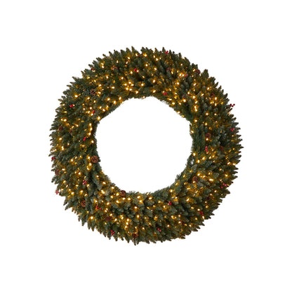 Wreath Nearly Natural 5 ft Flocked Pinecones, 400 Clear LED Lights on Tampa Home & Garden Store