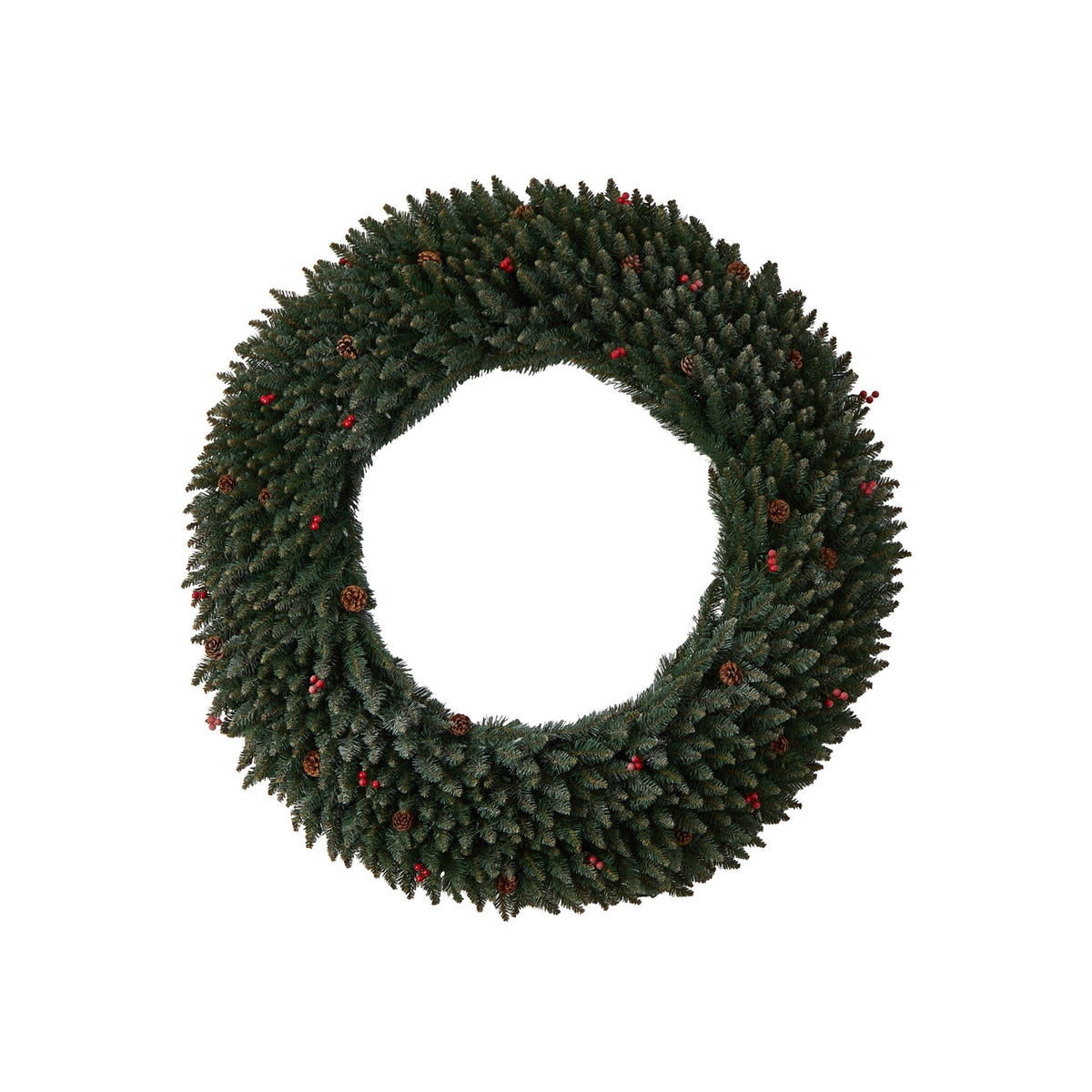 Wreath 5 ft Large Flocked with Pinecones and Red Berries, Bendable Branches on Tampa Home & Garden Store