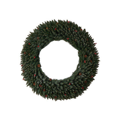 Wreath 5 ft Large Flocked with Pinecones and Red Berries, Bendable Branches on Tampa Home & Garden Store