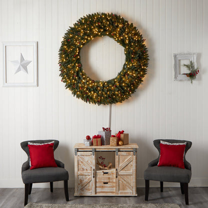 Wreath Nearly Natural 5’ Large Flocked with pinecones, berries and LED lights on Tampa Home & Garden Store
