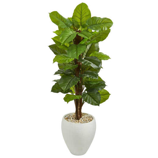 5 ft Large Leaf Philodendron artificial plant in white oval planter by Nearly Natural on Tampa Home & Garden Store