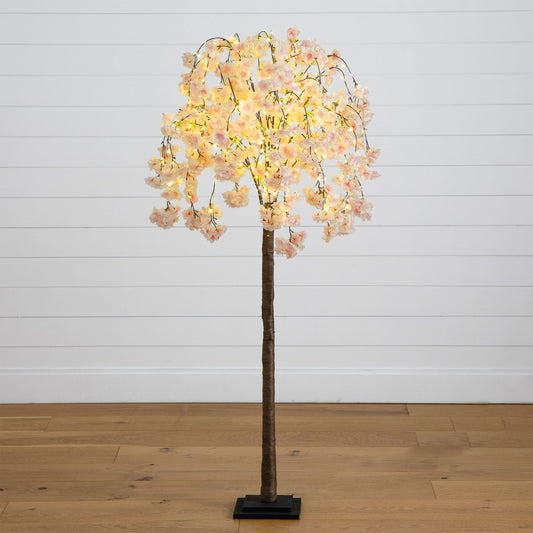 5’ Lighted Artificial Cascading Cherry Blossom Tree with 320 Warm White LED Lights by Nearly Natural on Tampa Home & Garden Store