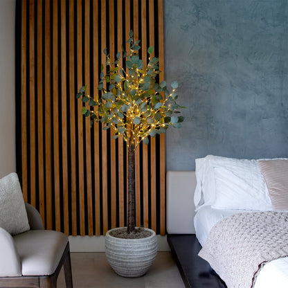 Artificial Eucalyptus Tree and Warm LED Lights