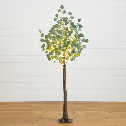 Artificial Eucalyptus Tree and Warm LED Lights