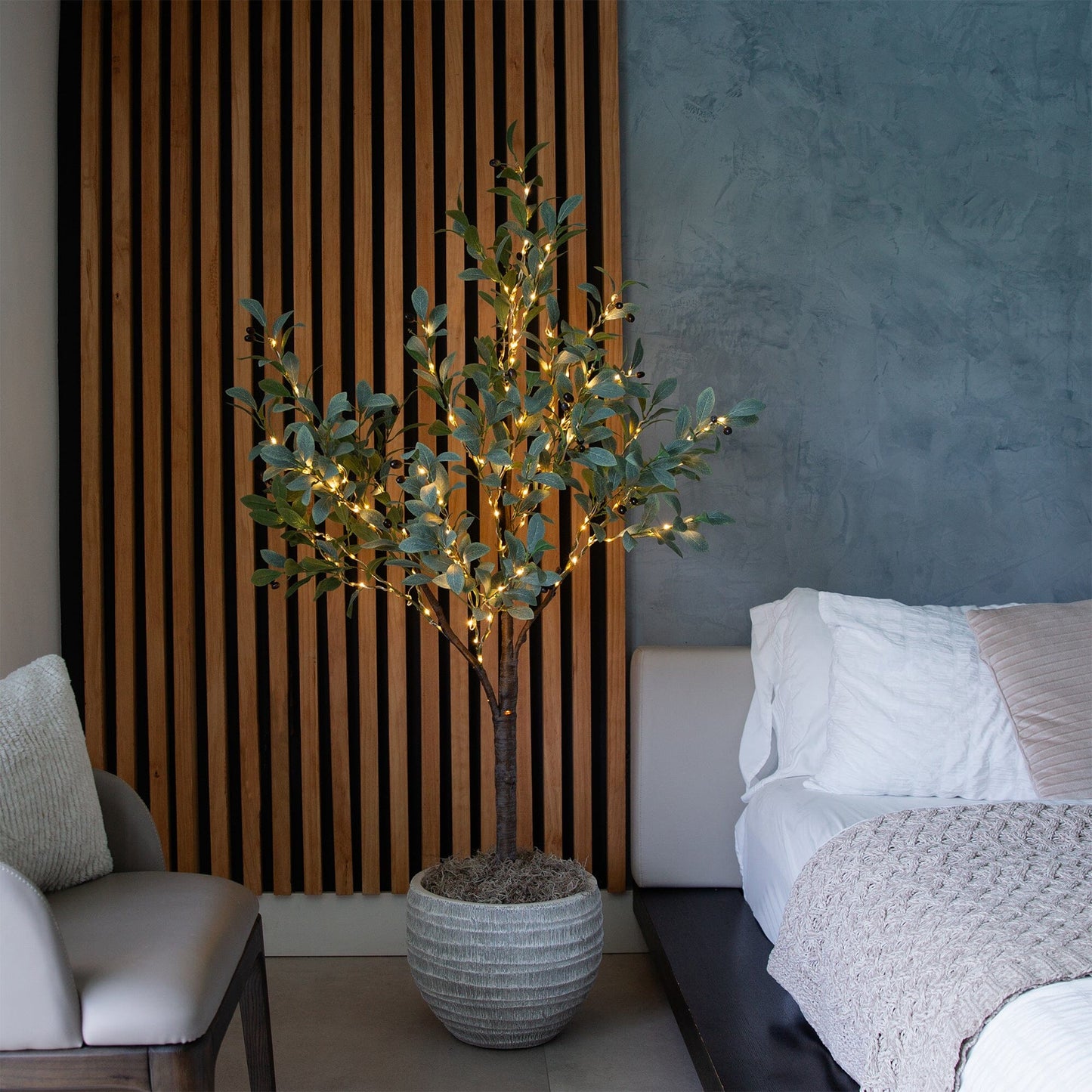 Artificial Fruiting Olive Tree with Warm Lights