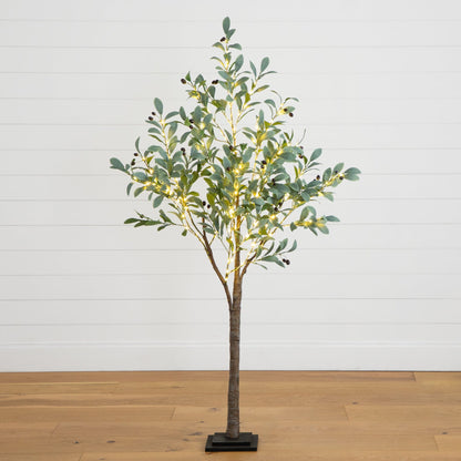 Artificial Fruiting Olive Tree with Warm Lights