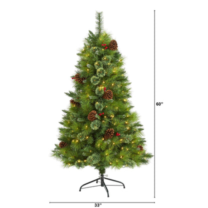 5' Montana Mixed Pine artificial Christmas tree with cones, berries and 250 LED lights on Tampa Home & Garden Store