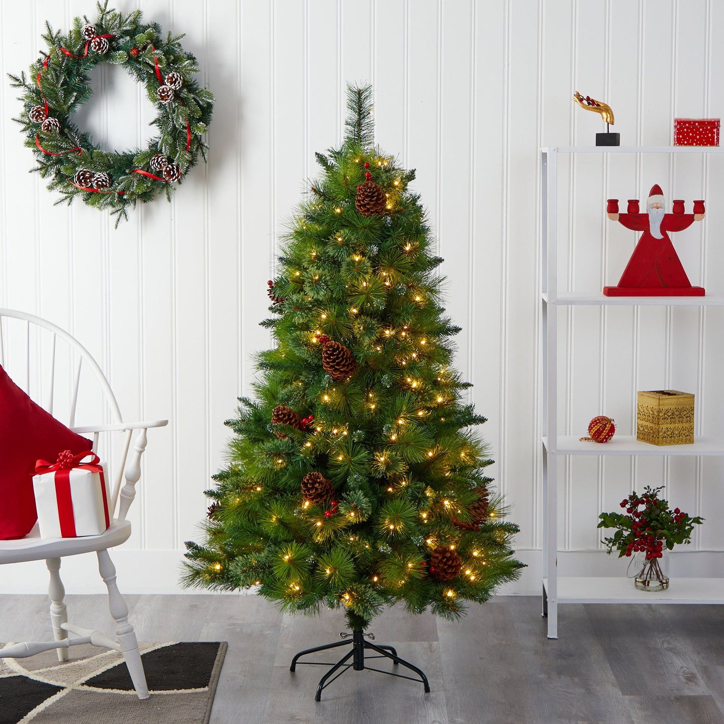 5 ft Montana Mixed Pine Artificial Christmas Tree with pine cones, berries, 250 LED lights on Tampa Home & Garden Store