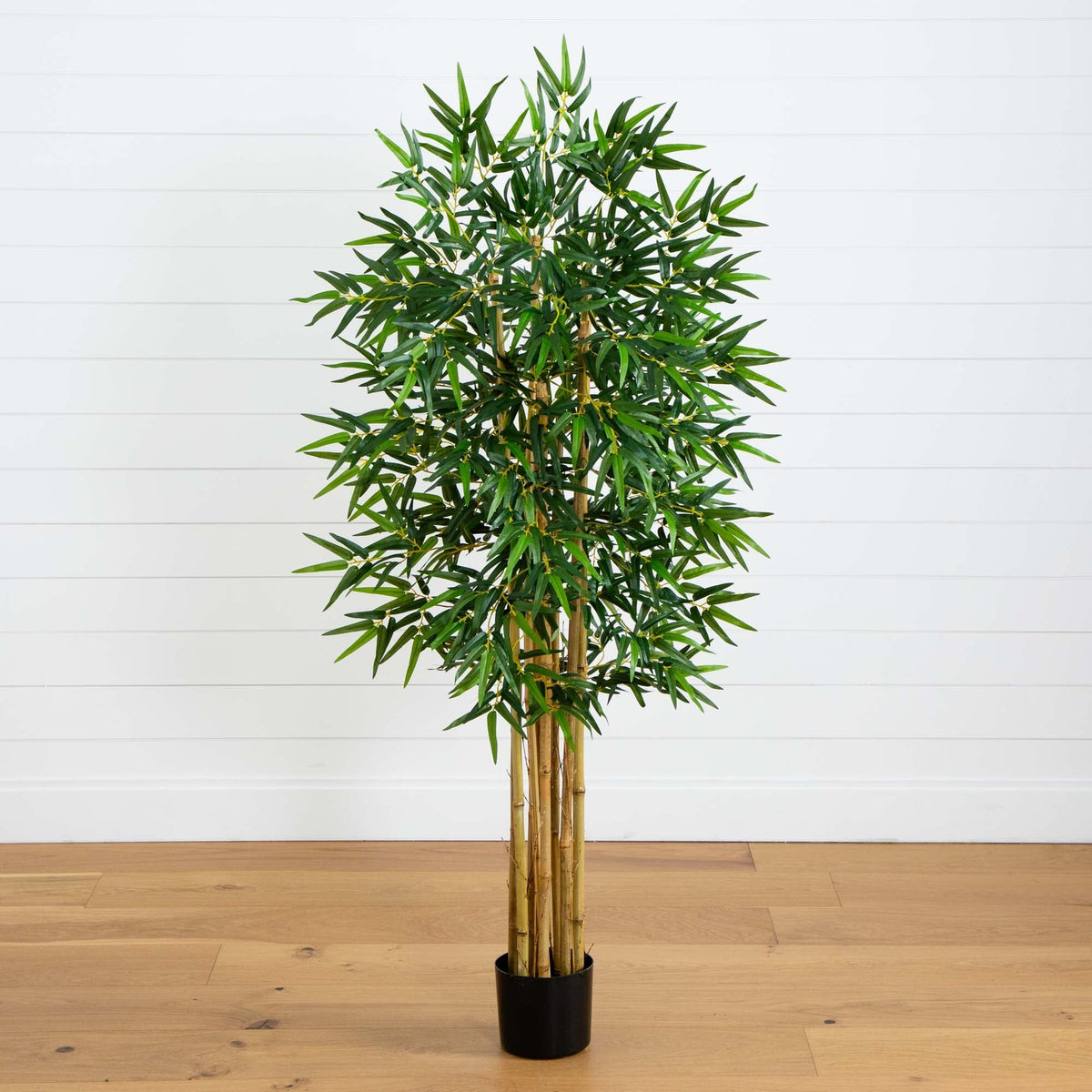 5' Multi Bambusa Bamboo Silk Tree by Nearly Natural with lush green bamboo leaves in a black pot on Tampa Home & Garden Store
