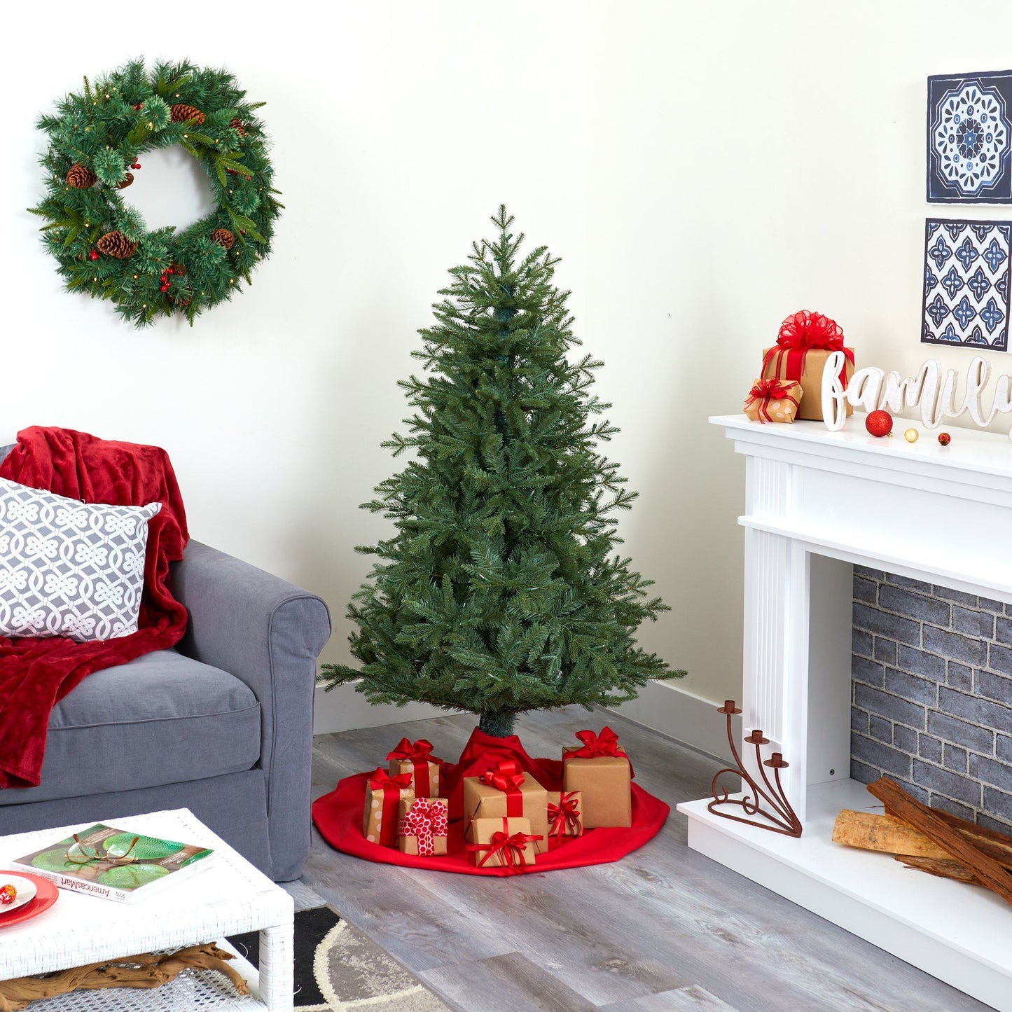 5' New Hampshire Spruce Christmas Tree with 300 lights 618 bendable branches by Nearly Natural on Tampa Home & Garden Store