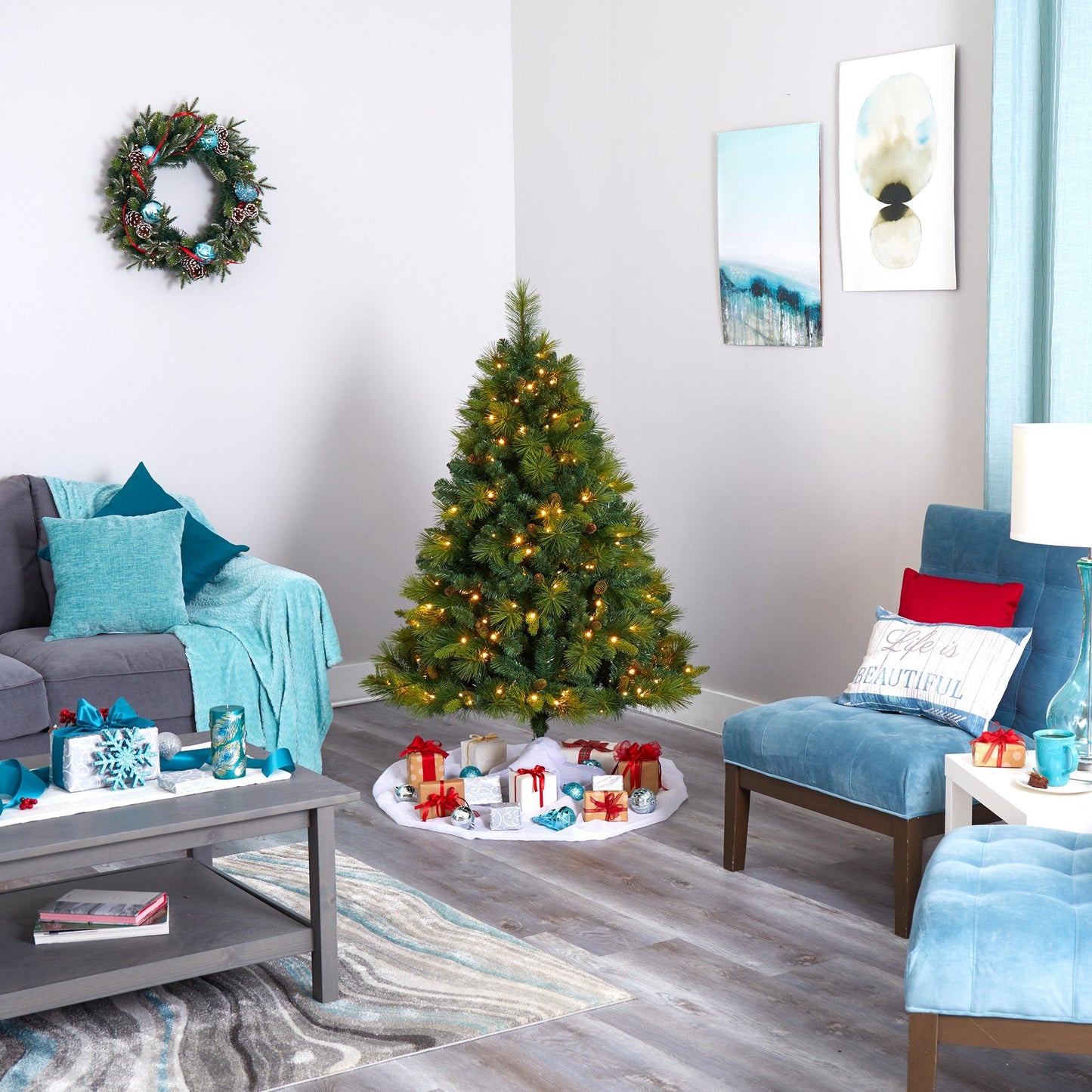 5 ft Nearly Natural North Carolina Mixed Pine Christmas tree with 200 warm white LED lights on Tampa Home & Garden Store