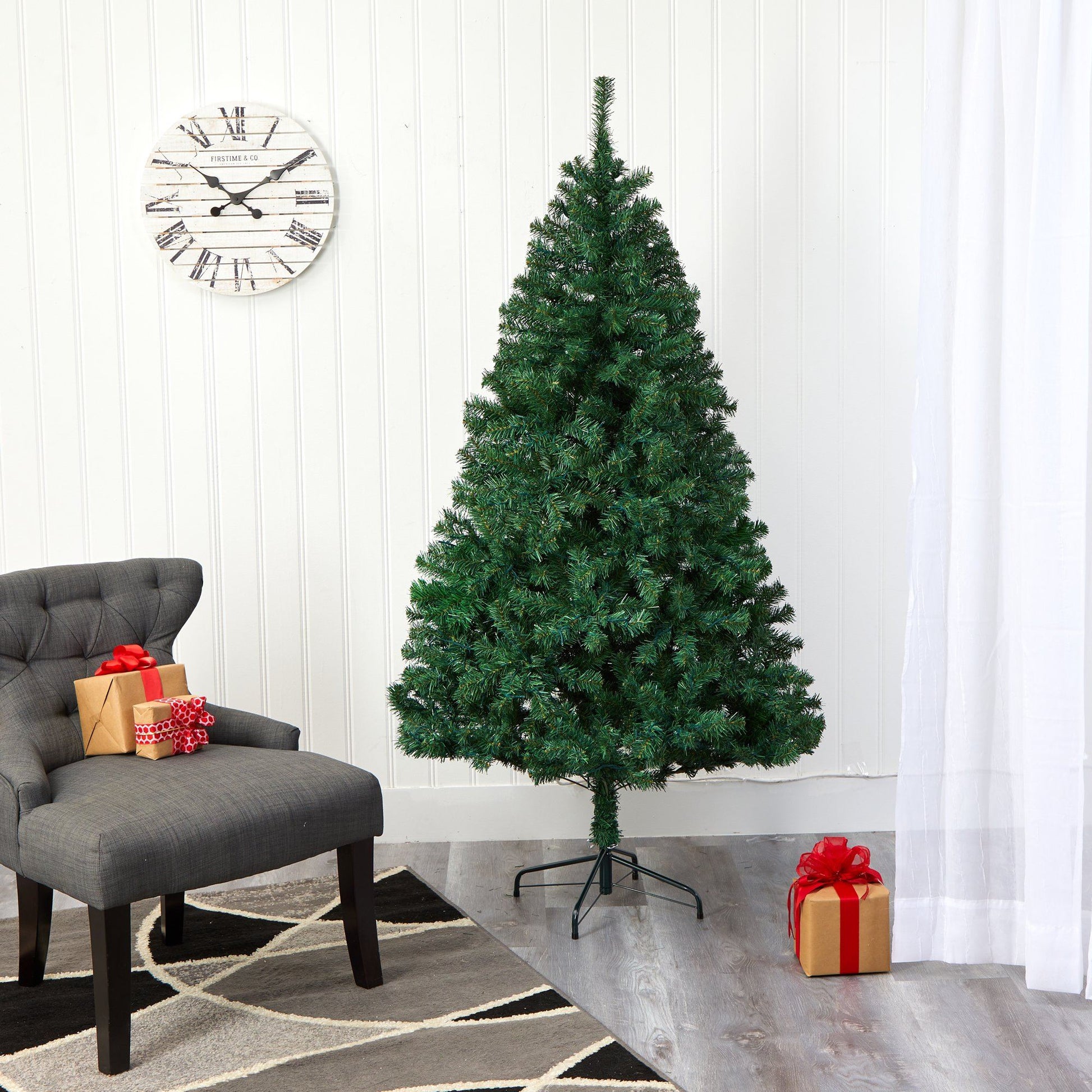 5' Northern Tip Pine artificial Christmas tree by Nearly Natural in a modern living room on Tampa Home & Garden Store