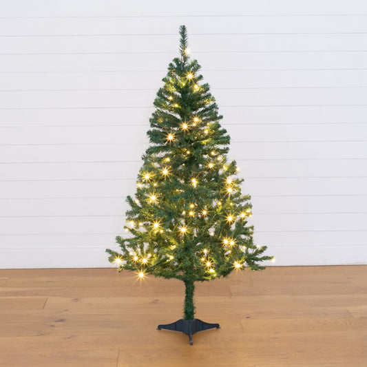 5' Northern Tip Pine artificial Christmas tree with 150 LED lights, green needles on black stand on Tampa Home & Garden Store
