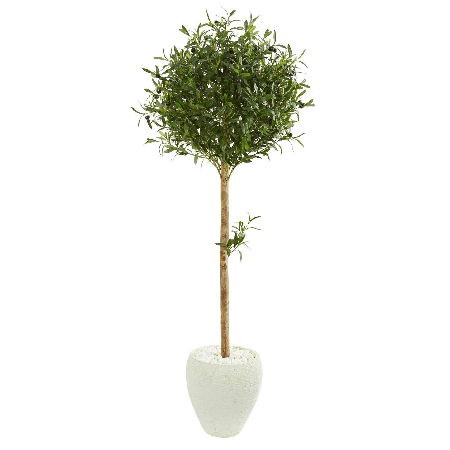 5’ Olive Topiary by Nearly Natural in White Planter, olive-green leaves with dark berries on Tampa Home & Garden Store
