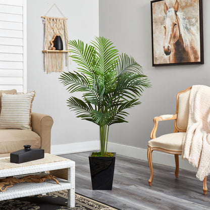5' Paradise Palm Artificial Tree in Black Metal Planter by Nearly Natural, indoor faux palm on Tampa Home & Garden Store