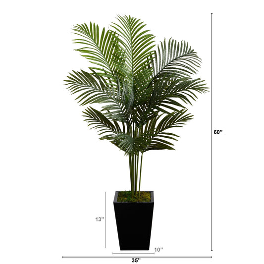 Paradise Palm Artificial Tree in black metal planter by Nearly Natural, 5 ft tall on Tampa Home & Garden Store