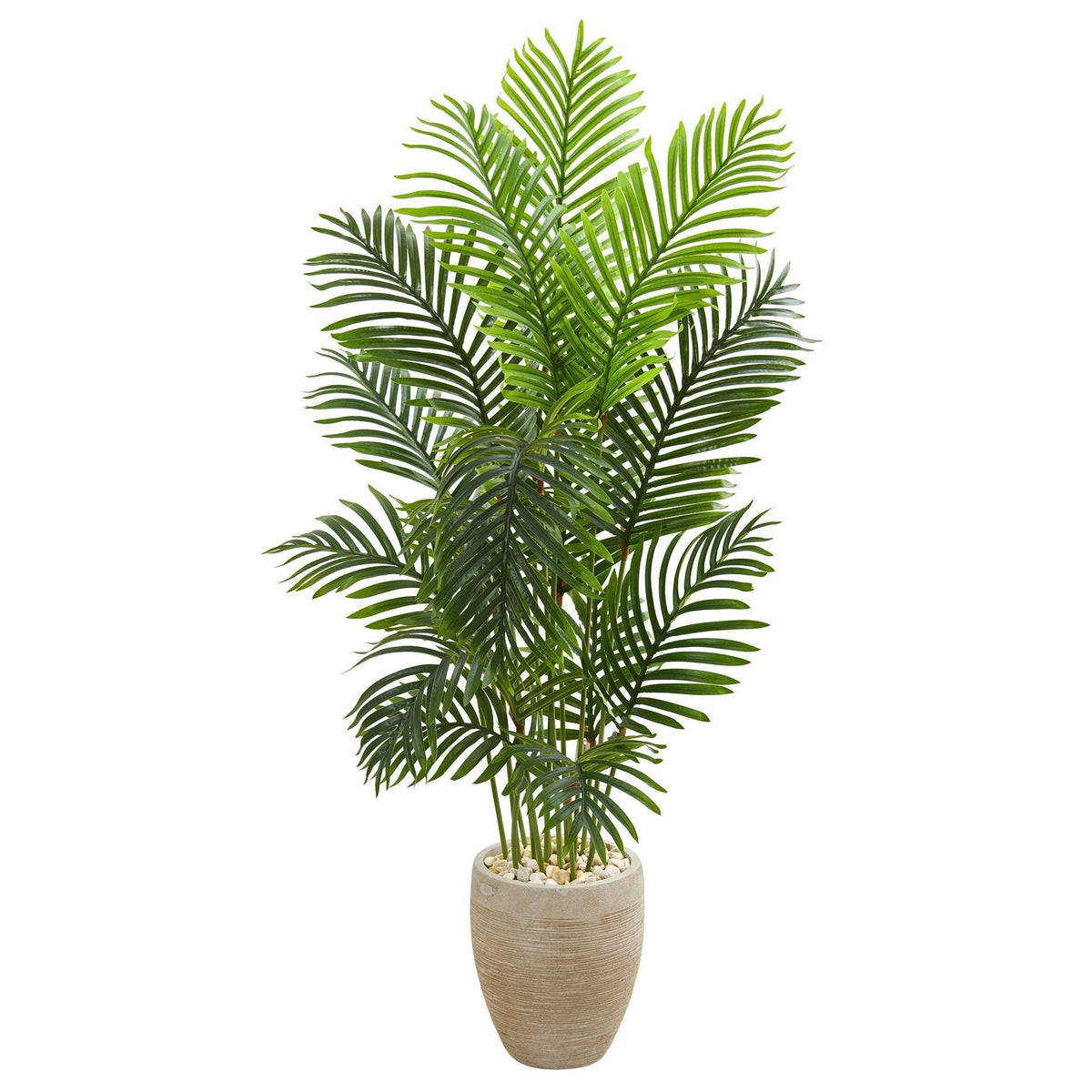 5’ Paradise Palm Artificial Tree in Sand Colored Planter Nearly Natural fronds in a pebble planter on Tampa Home & Garden Store