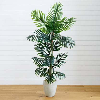 5’ Paradise Palm artificial tree in sand planter Nearly Natural lush green fronds for indoors on Tampa Home & Garden Store