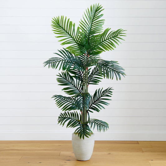 5’ Paradise Palm artificial tree in sand planter Nearly Natural lush green fronds for indoors on Tampa Home & Garden Store