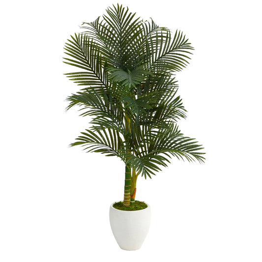 5’ Paradise Palm Artificial Tree in White Planter with Faux Moss - Tampa Home & Garden Store