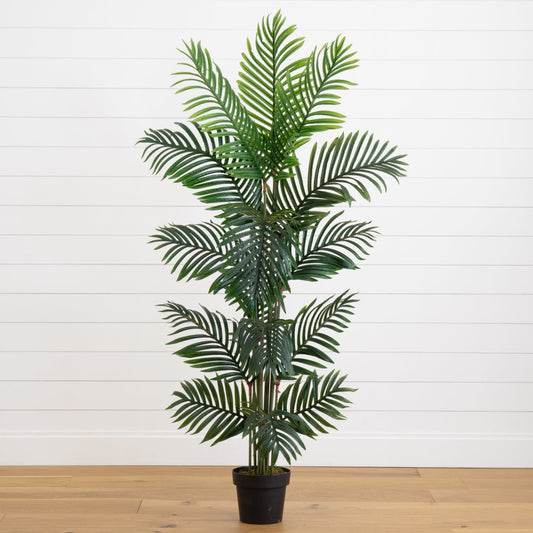 Paradise Palm artificial tree 5 ft tall in a black pot with lush green fronds on Tampa Home & Garden Store