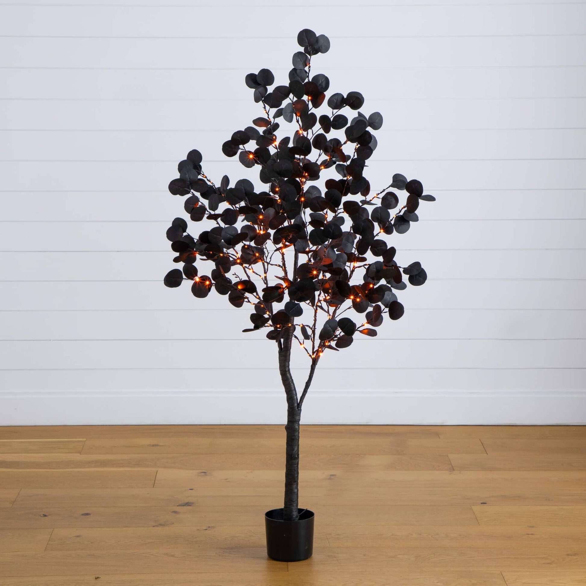 5' Pre-Lit Halloween Black Eucalyptus Tree with orange and purple LED lights on Tampa Home & Garden Store