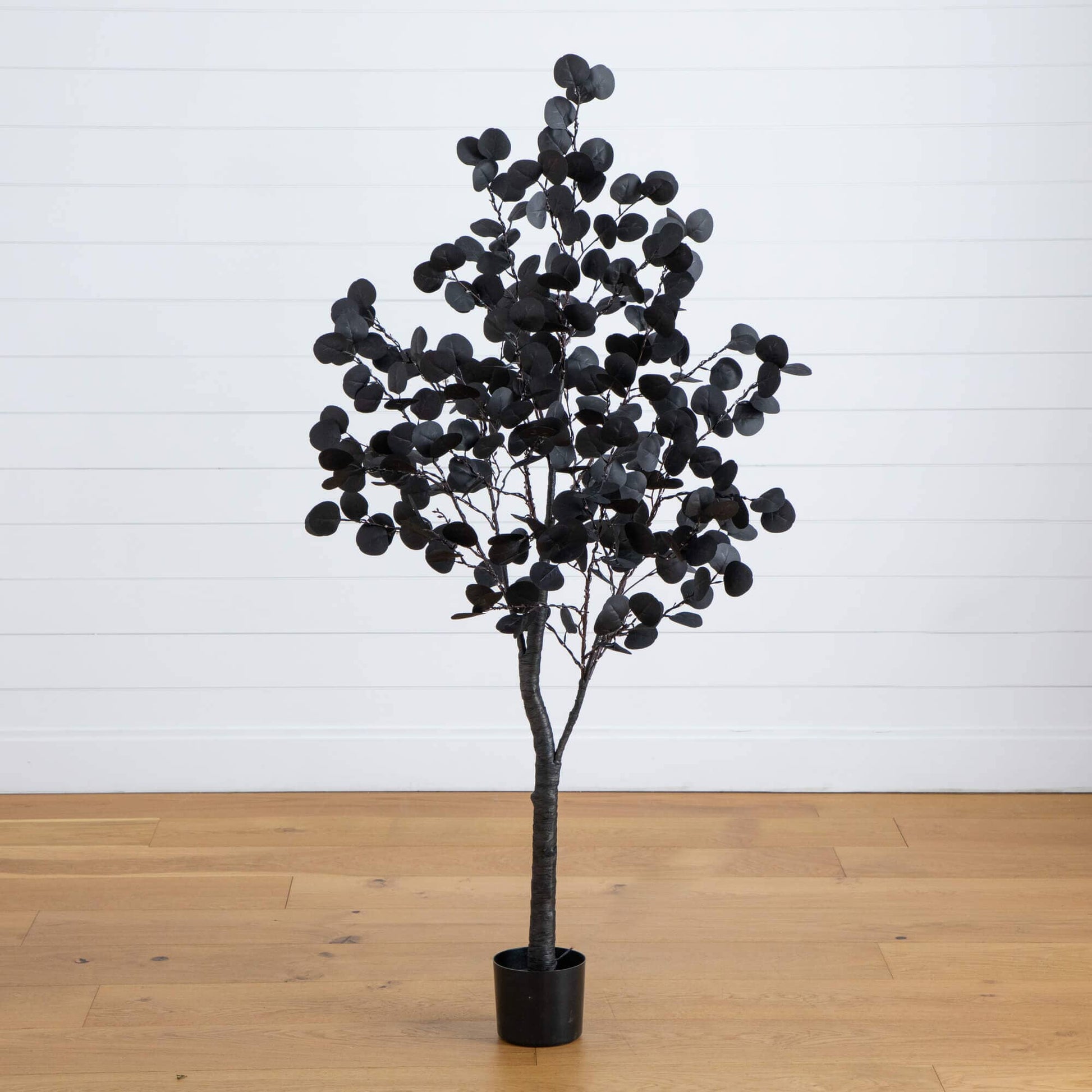5' Pre-Lit Black Eucalyptus Halloween Tree by Nearly Natural with 220 orange and purple LEDs in a black pot on Tampa Home & Garden Store
