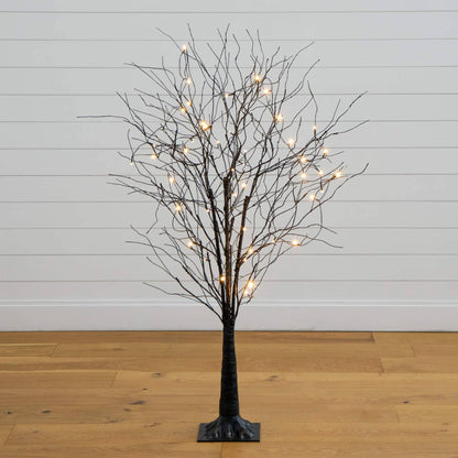 5' Pre-Lit Halloween Black Twig Tree with 50 warm white LED lights, bare black branches on a black base on Tampa Home & Garden Store
