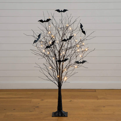Tree Nearly Natural 5 ft black twig Halloween tree with bats and 50 warm white LEDs on Tampa Home & Garden Store
