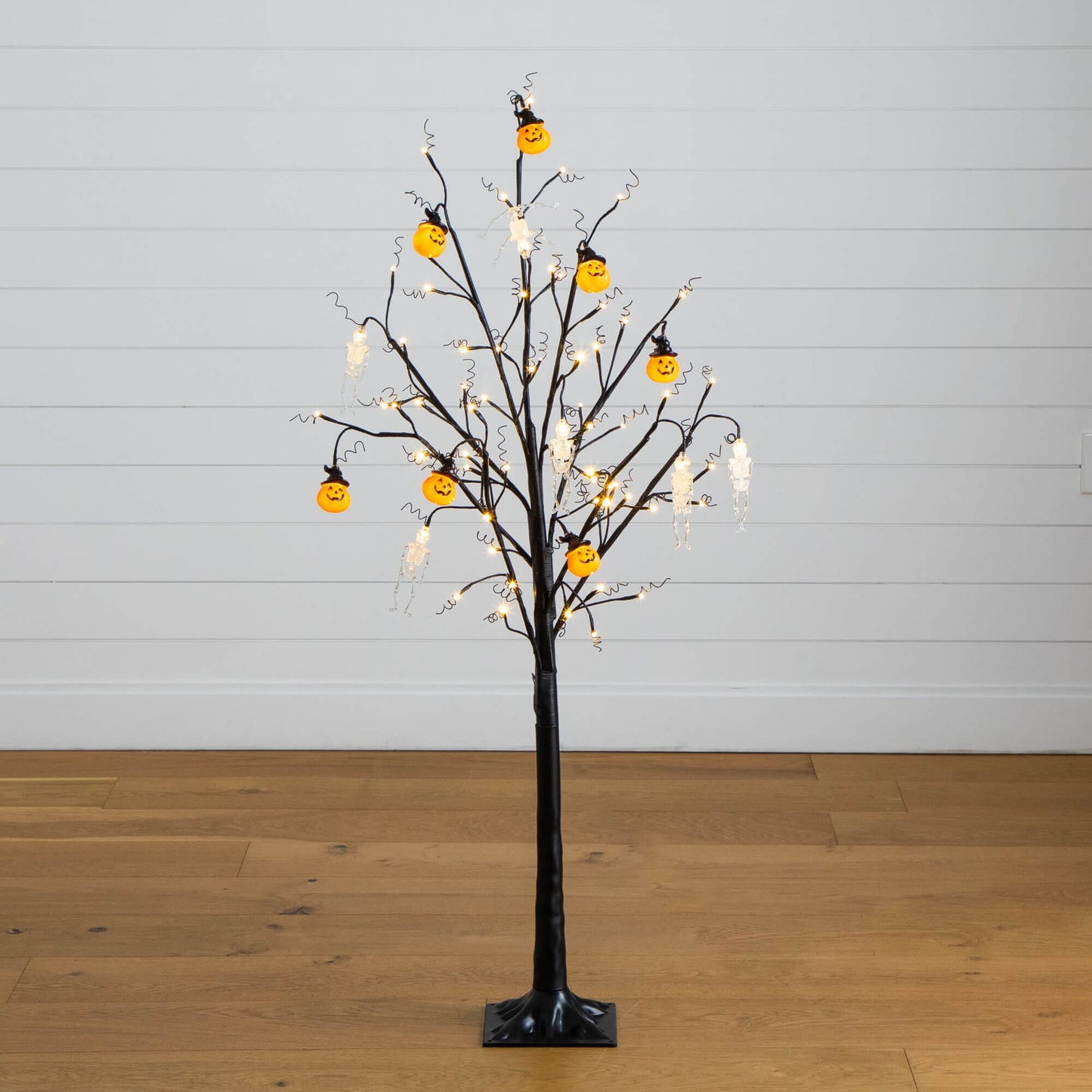 5ft Nearly Natural Halloween Pumpkin and Skulls Ornament Tree, pre-lit with 72 warm white LEDs on Tampa Home & Garden Store