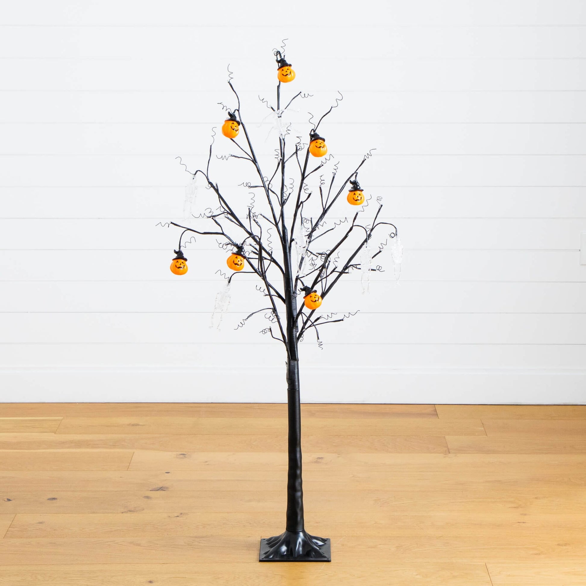 5 ft Pre-Lit Halloween Pumpkin Ornament Tree with 72 warm white LEDs and multiple orange jack-o'-lanterns on black branches on Tampa Home & Garden Store