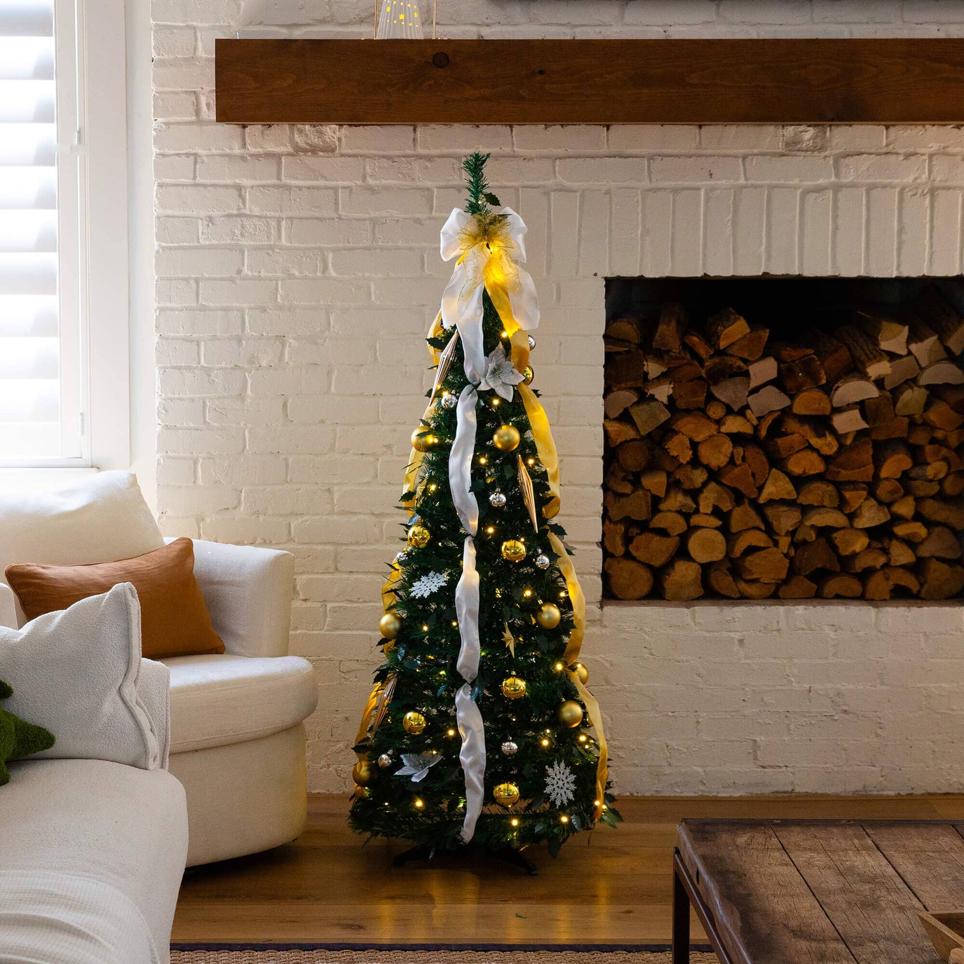 5' Nearly Natural prelit Christmas tree with gold and silver ornaments, 100 warm white LEDs on Tampa Home & Garden Store