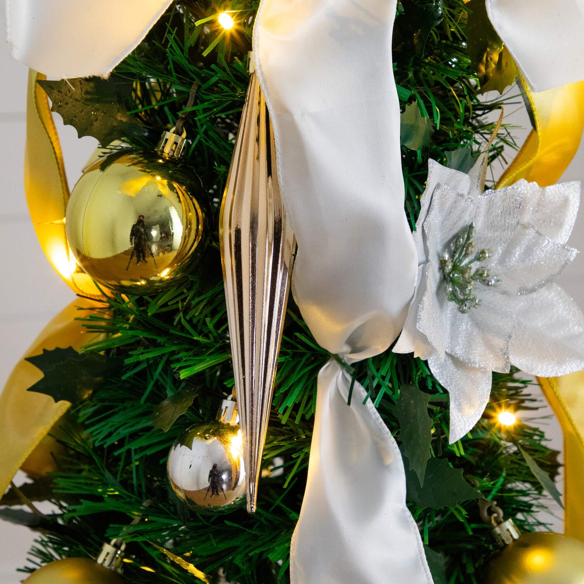 5' pre-lit artificial Christmas tree by Nearly Natural with gold and silver ornaments 100 LEDs on Tampa Home & Garden Store