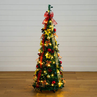5 ft prelit popup Christmas tree by Nearly Natural with red gold ribbons and 100 LEDs on Tampa Home & Garden Store