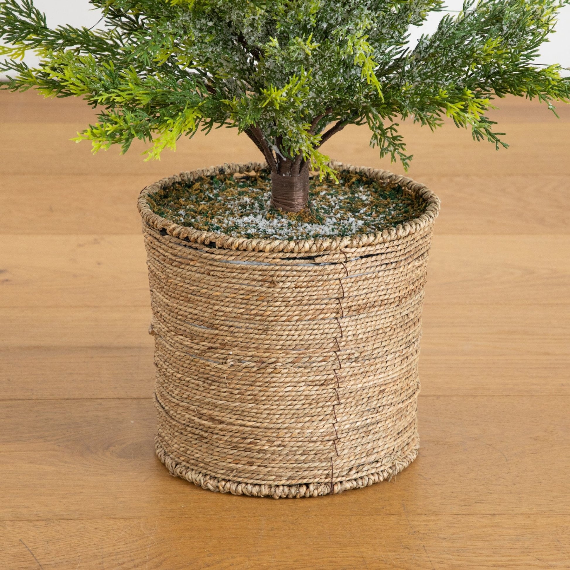 5 ft Pre-Lit Snowed Cypress Christmas Tree in Hyacinth Basket, Nearly Natural, 140 LEDs on Tampa Home & Garden Store